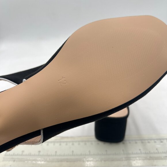 YDN Black Suede Square Toe Block Low Heels Slingback Formal Loafer Dressy Pump - Picture 6 of 8